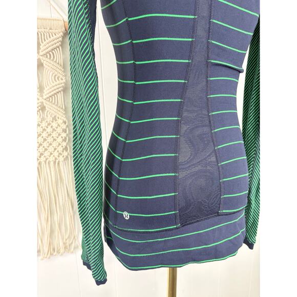 Lululemon Full Tilt Long Sleeve Shirt Womens 4/6 Slalom Stripe Green Navy - Picture 12 of 13